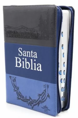 BIBLIA RVR60 056C L GRANDE IMIT PIEL TRICOLOR AZUL ÍNDICE CREMALLERA