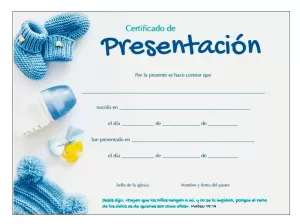 CERTIFICADO PRESENTACIÓN DE NIÑOS - PAQ 20 UNID